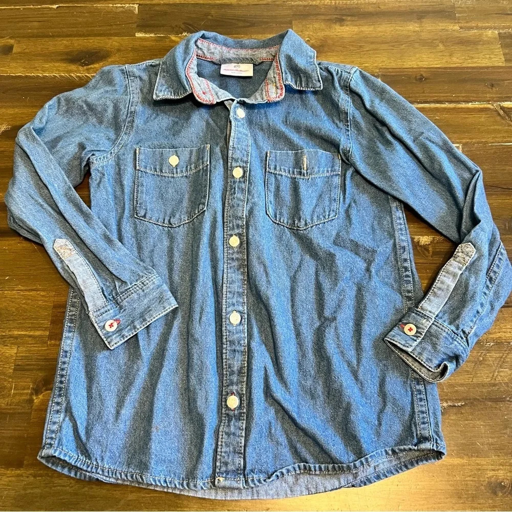 Hanna Andersson Boys Button Down Shirt Casual Chambray Blue lightweight Denim